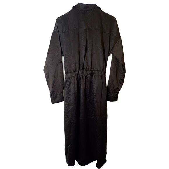 New French Connection Button Front Shirt Midi Dress Pockets Black Large NWT - Picture 7 of 7